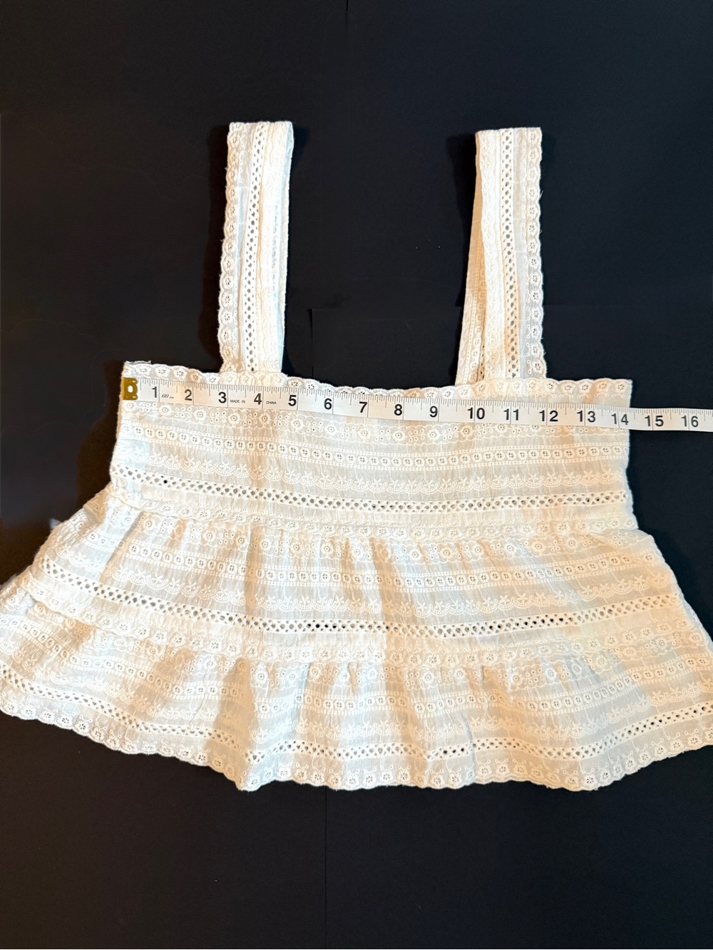 Dee Elly White Eyelet Lace Square Neck Peplum Crop Tank Top TMS1153IMK-A XS - Picture 6 of 8